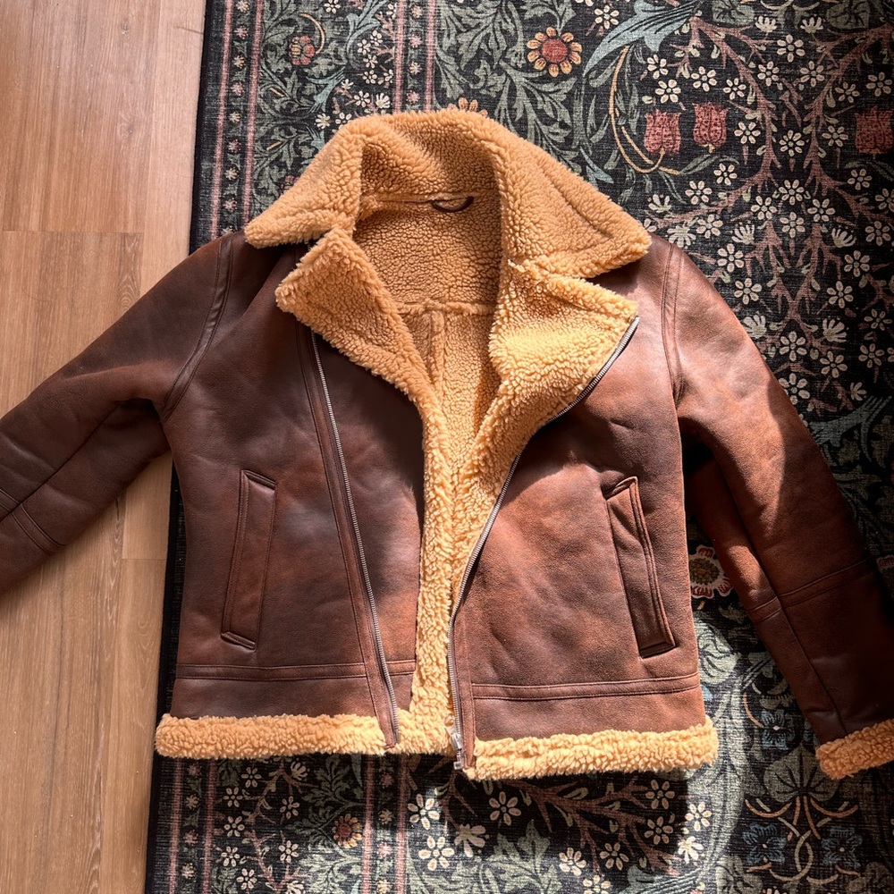 Zara Suede and Teddy brown Moto coat
